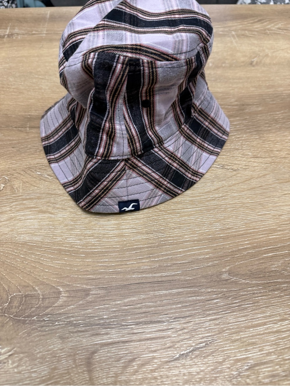 Hollister Pink Plaid Bucket Hat with Black Accents